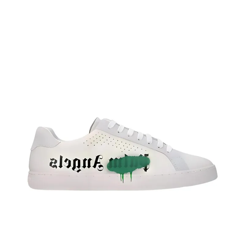 PALM ANGELS New Spraypaint Low-Top Stylish Skateboarding Shoes Men's White Green-2