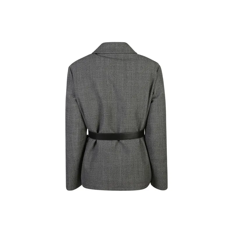 PRADA Triangle-Logo Belted Checked Jacket-1