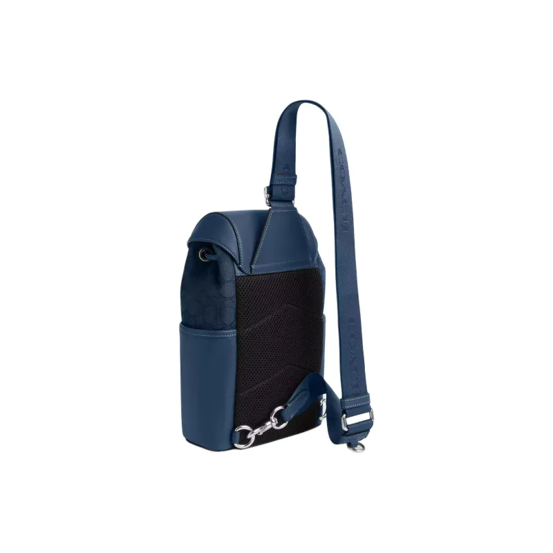 COACH Jacquard With Smooth Calfskin Sling Bag Trumpets Men's Silver With Dark Denim-1