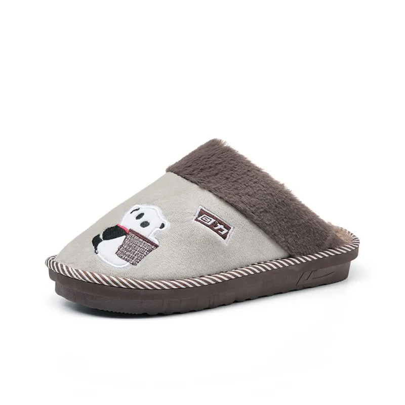 Warrior Fuzzy Cute Pet Design Abrasion Resistant Slip Resistant Wrap toe Slippers Men's Taupe-1