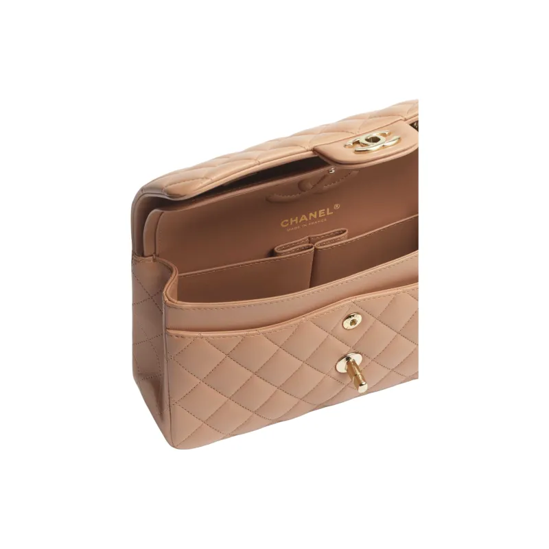 CHANEL Classic Flap CF Lambskin Shoulder Bag, Crossbody Bag Trumpets Women's Dark Beige-3