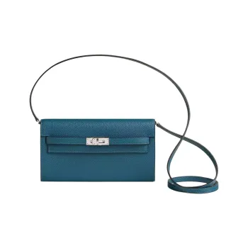 HERMES Epsom Calfskin Wallet Women's 7A Bleu Thalassa Sea Blue
