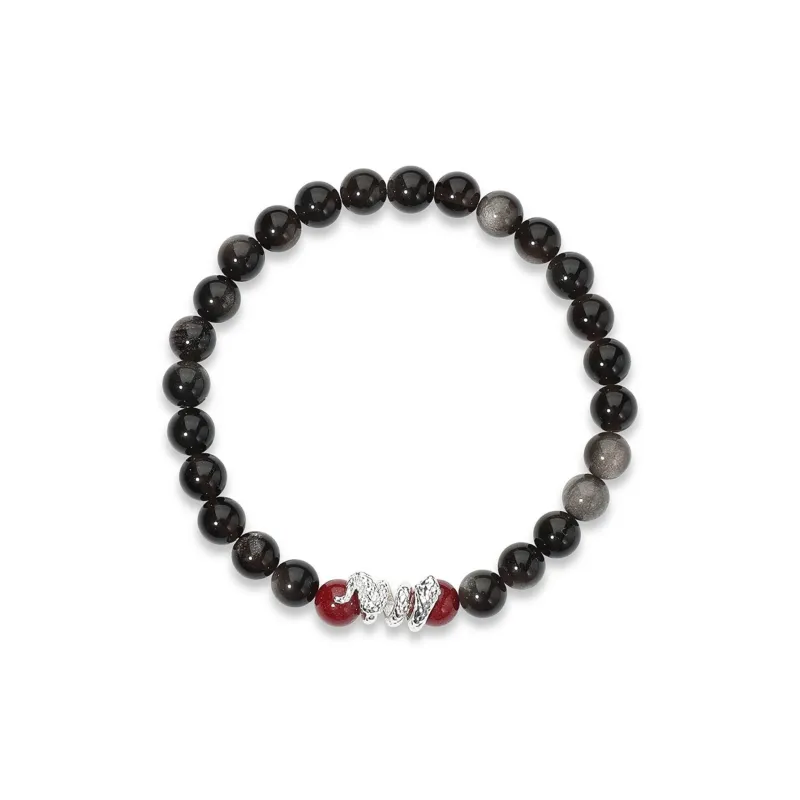 DVNRR Silver Sheen Obsidian Bracelets Unisex Gift Box Set Good Luck-4