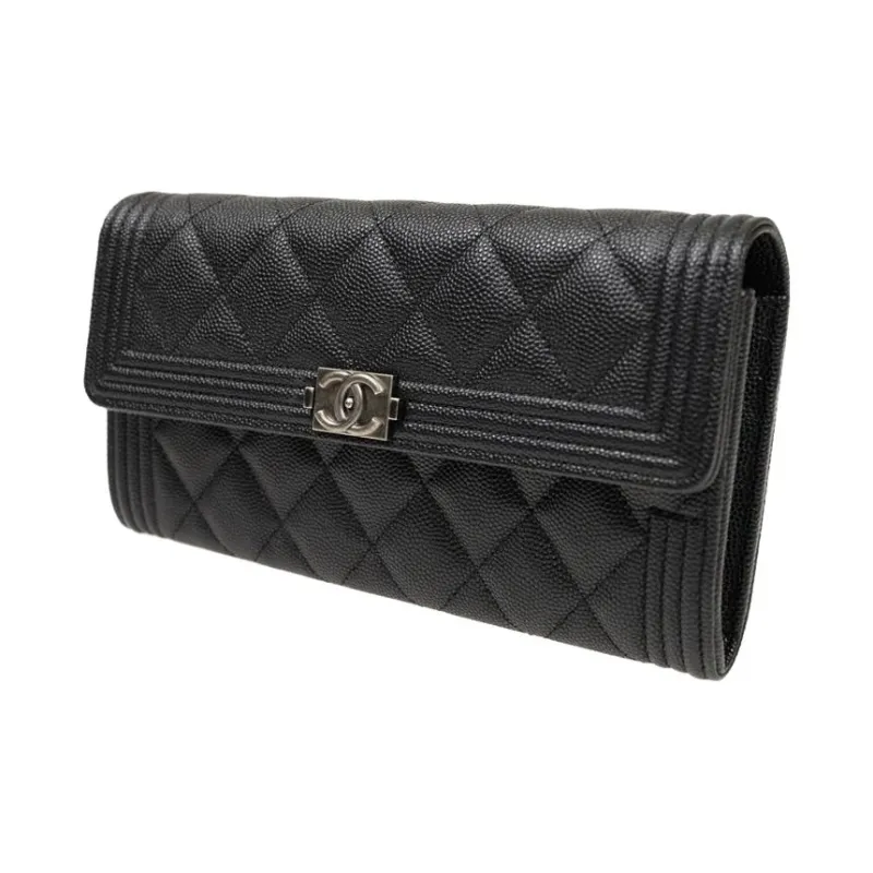CHANEL LEBOY Cow Leather Wallet Women's Black-1