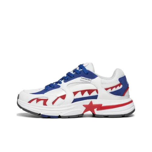 A BATHING APE Shark STA Anti Slip Wear Resistant Low Top Casual Shoes Women's White Blue Red