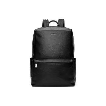 PIERRE CARDIN Top Grain Cow Leather Backpack Men's Black