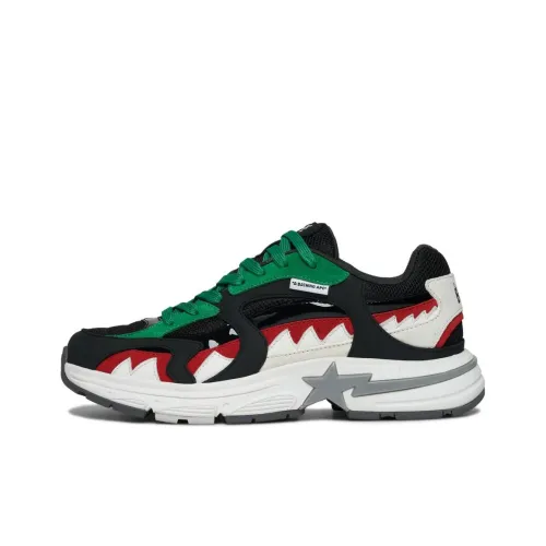 A BATHING APE Shark STA Anti-Slip Wear-Resistant Low-Top Casual Shoes Women's Black Green Red