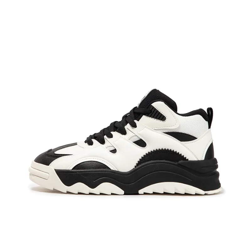 361° Anti Slip And Wear Resistant Warm Mid Top Casual Shoes Men's White Black-0
