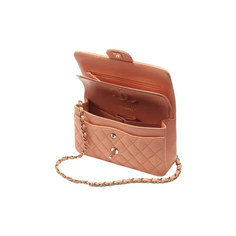 CHANEL Classic Flap CF Lambskin Shoulder Bag, Crossbody Bag, Handbag Trumpets Women's Light Orange-3