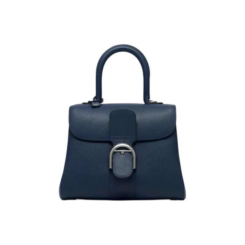 Delvau Brillant Grain Calfskin Shoulder Bag, Crossbody Bag, Handbag Small Size Women's Antwerp Simple Blue-0