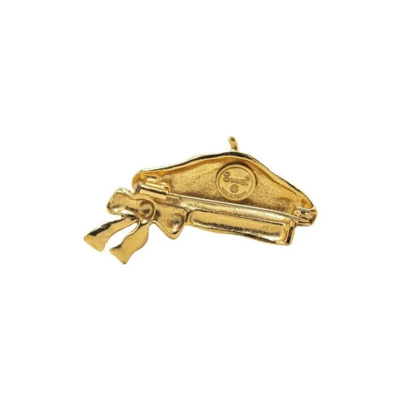 CHANEL 1970 1980 Plated Ribbon Costume Brooch-1