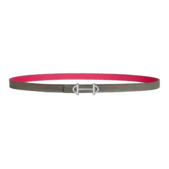 HERMES Calfskin Leather Belts Women's Gray Meyer/Mexican Rose Width 1.3CM