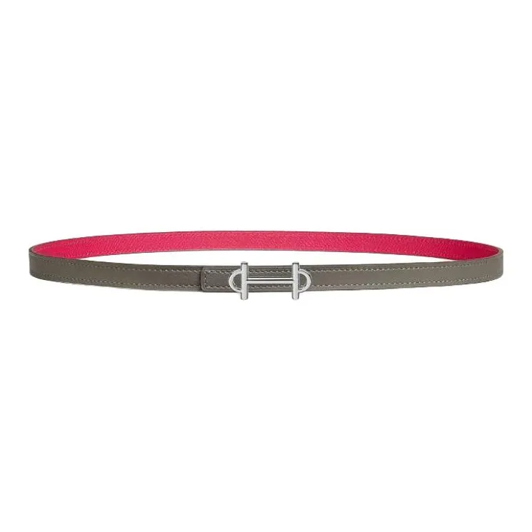 HERMES Calfskin Leather Belts Women's Gray Meyer/Mexican Rose Width 1.3CM-0