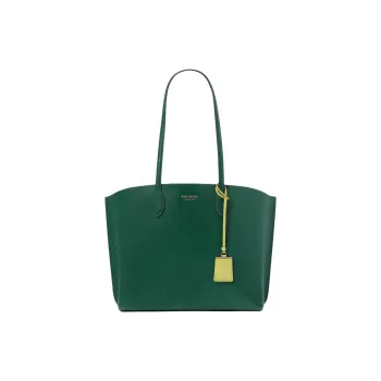 Kate Spade Cross-Stitch Leather Tote Bag Shopping Bag Shoulder Bag Handbag Large Size Women's Sesame Greens