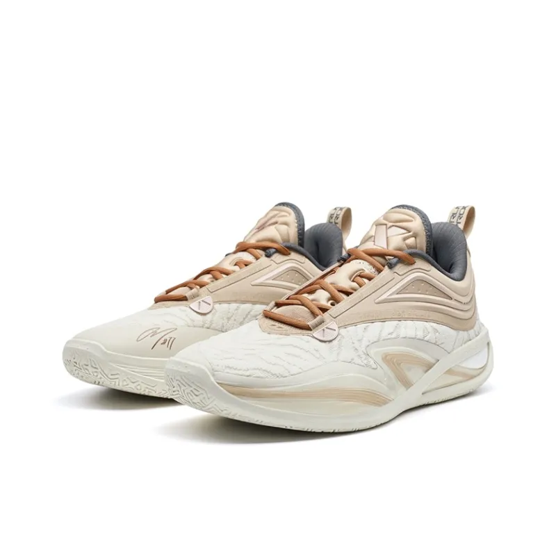 XTEP Zhang Zhenlin Generation Anti-Slip Wear-Resistant Low-Top Basketball Shoes Men's Brown White-2