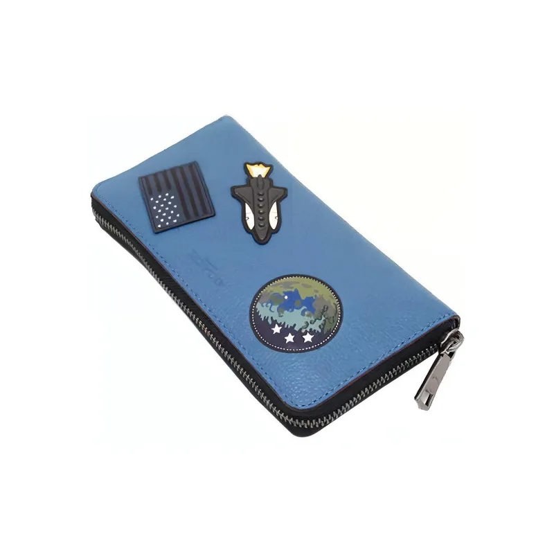 COACH Accordion Zip Leather Long Trunk Wallet Regular Men's Blue-3