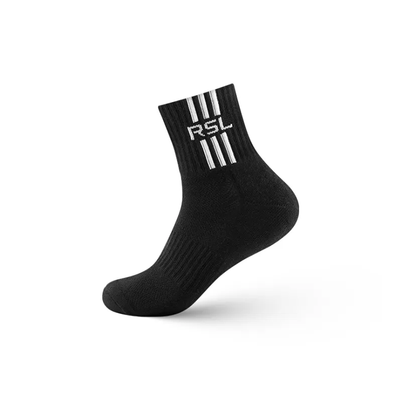 RSL Minimalist Style Stripes 3 Stripes Couple Versatile Crew Socks Unisex 1 Pack Black-1