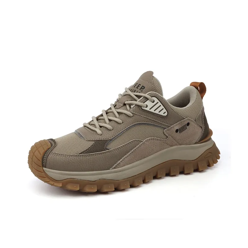 JEEP SPIRIT Cushioned Anti Slip Wear Resistant Height Increasing Breathable Low Top Trekking Shoes Men's Natural Deer-2
