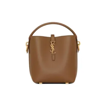 SAINT LAURENT Shiny Leather Bucket Bags Shoulder Bag Crossbody Bag Handbag Mini Women's Fox Color
