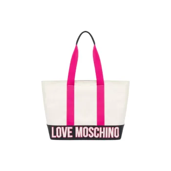 LOVE MOSCHINO Canvas Bag, Tote Bag, Shopping Bag, One Shoulder Bag, Slim Leg Bag Women's White
