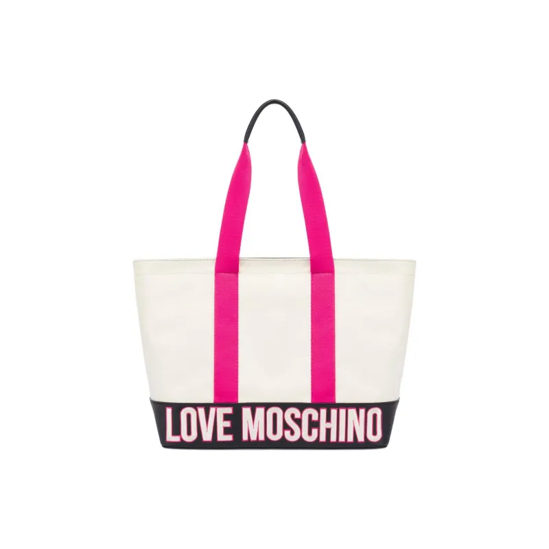 LOVE MOSCHINO Canvas Bag, Tote Bag, Shopping Bag, One Shoulder Bag, Slim Leg Bag Women's White-0