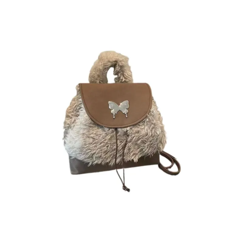 RKM PU Bonded Plush Backpack Women's Gray/Coffee/Ecru-0