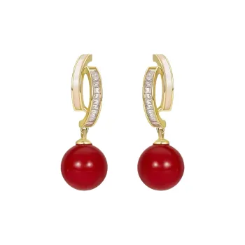 Rhymes Gold Plated Copper Faux Pearl Shell Zircon Clip On Earrings Women's