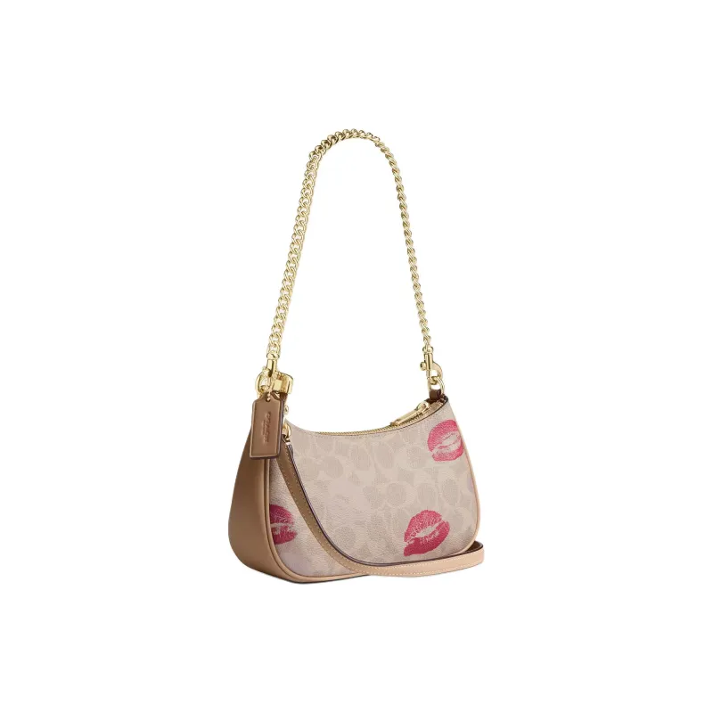 COACH Teri Coated Canvas Shoulder Bag Crossbody Bag Small Size Women's Sand Multicolor-1