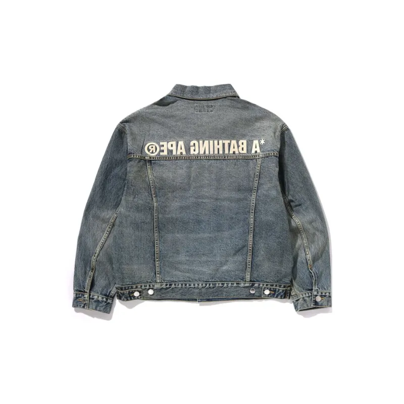 A BATHING APE Distressed Denim Trucker Jacket-3
