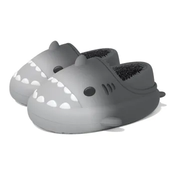 LATE TIME Shark Cotton Slippers With Men's Back, Winter Indoor Home Warm Couple, Fleece Slippers For Winter, Unisex