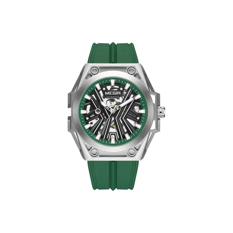MEGIR Mechanical Movement Silicone Strap Watch Unisex White Dial-11