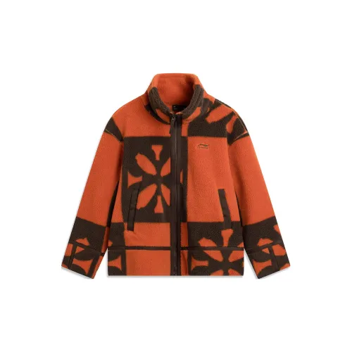 LiNing Sports Life Collection Cashmere Sweater Women's Ochre Orange Ceramic Print