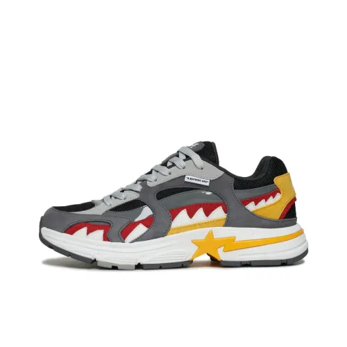 A BATHING APE Casual Shoes Women's Low-Top Gray/Black/Yellow