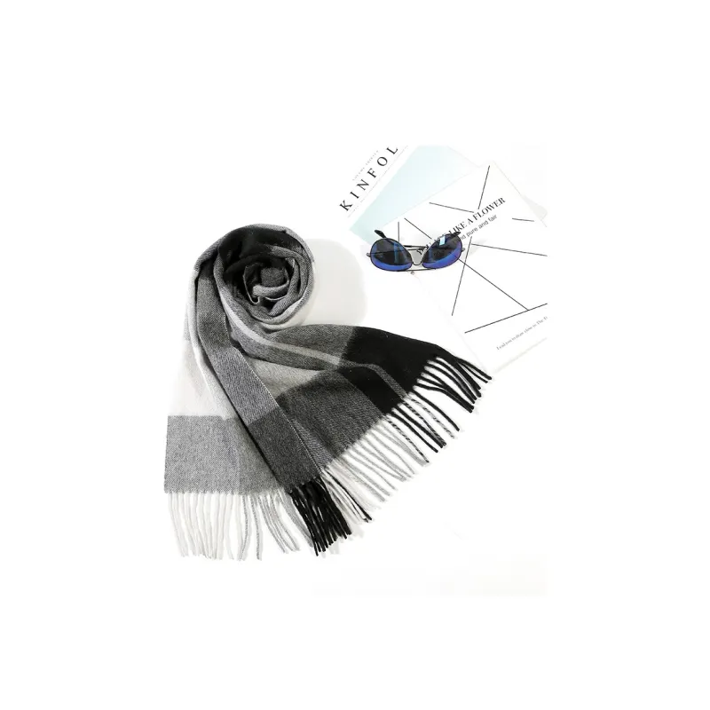 PIERRE CARDIN Wool Knit Scarves Unisex Gray Blue/Black White-5
