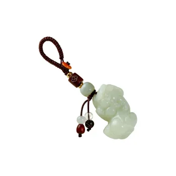 AQI Hetian Jade Keychain Pale Greenish White Jade Unisex