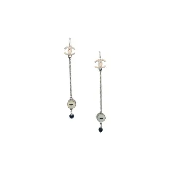 CHANEL 2008 Cc Button Dangle Clip on Earrings