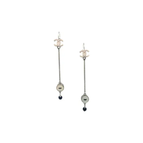 CHANEL 2008 Cc Button Dangle Clip on Earrings