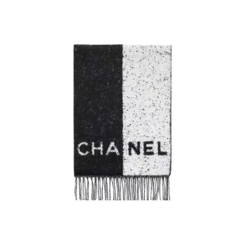 CHANEL Wool Knit Scarves Women's Black White