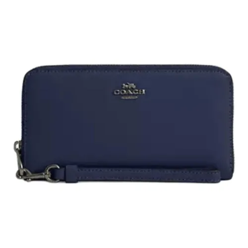 COACH Zip Around Calfskin Wallet Small Size Women's Marine Blue