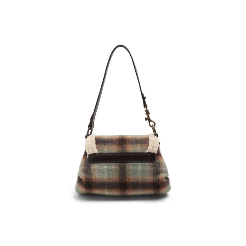 MZ HOUGE Plush Fall Winter Toast Bag Dumpling Bag Premium Versatile Shoulder Bag Women's Green Plaid-3