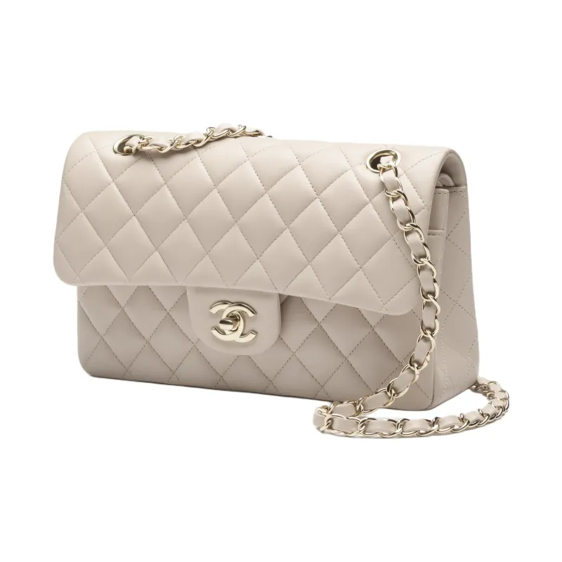 CHANEL Classic Flap CF Plaid Lambskin One Shoulder Handbag Trumpets Women's Light Beige-1