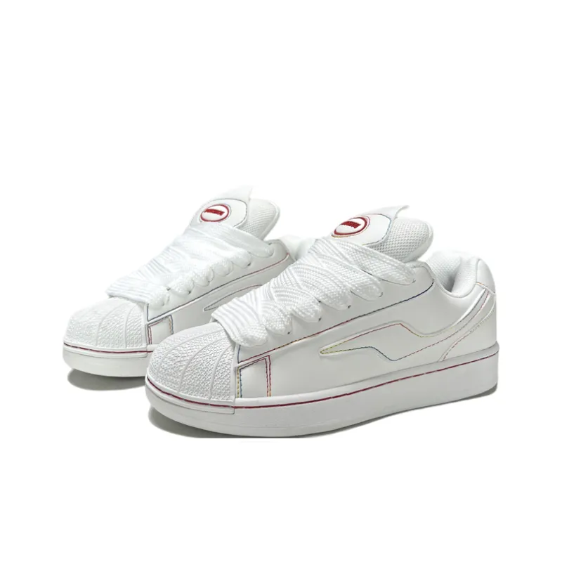 JIANGSHOU Wear resistant And Lightweight Low Top Skateboard Shoes Women's White Rainbow-3