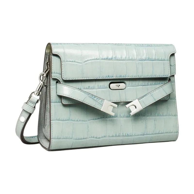 TORY BURCH Lee Radziwill Crocodile Embossed Leather Crossbody Bag, Shoulder Bag Small Size Women's Celadon-1