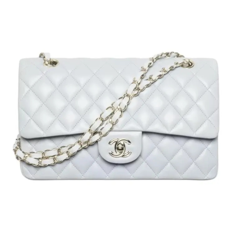 CHANEL Classic Flap CF Lambskin Shoulder Bag, Crossbody Bag Women's Light Blue-0