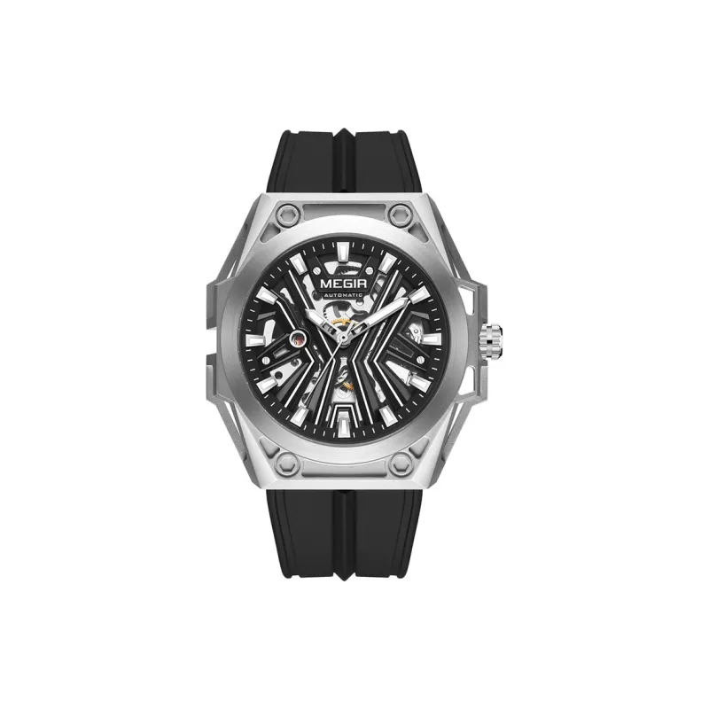 MEGIR Mechanical Movement Silicone Strap Watch Unisex White Dial-3