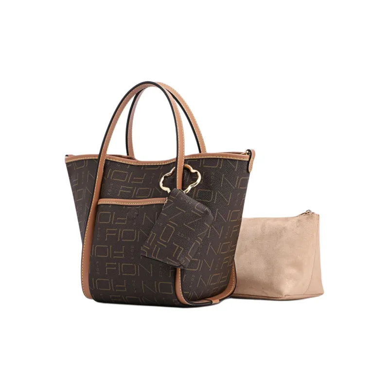 FION Artificial Leather Handbag, Shoulder Bag Tubas Women's Coffee & Camel-1
