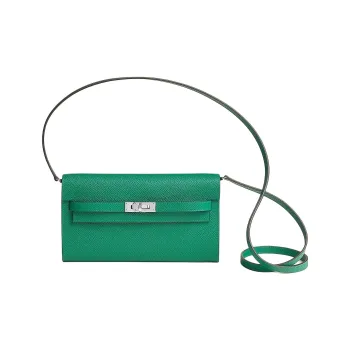 HERMES Kelly To Go Epsom Calfskin With Cordage Canvas Wallet Women's Iridescent Green