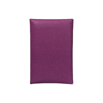 HERMES Chamkila Goat Skin Handheld Card Holder Women's Silver Lotus Purple