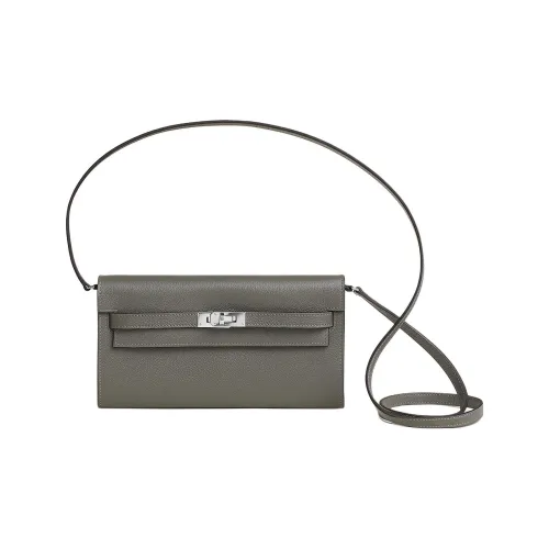 HERMES Kelly To Go Evecolor Calfskin Shoulder Bag, Crossbody Bag Women's 0L Grismeyer Rain Cloud Gray