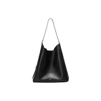 UNIFINE Top Grain Cow Leather Shoulder Bag Crossbody Bag Large Size Women's Midnight Black/Tea Brown